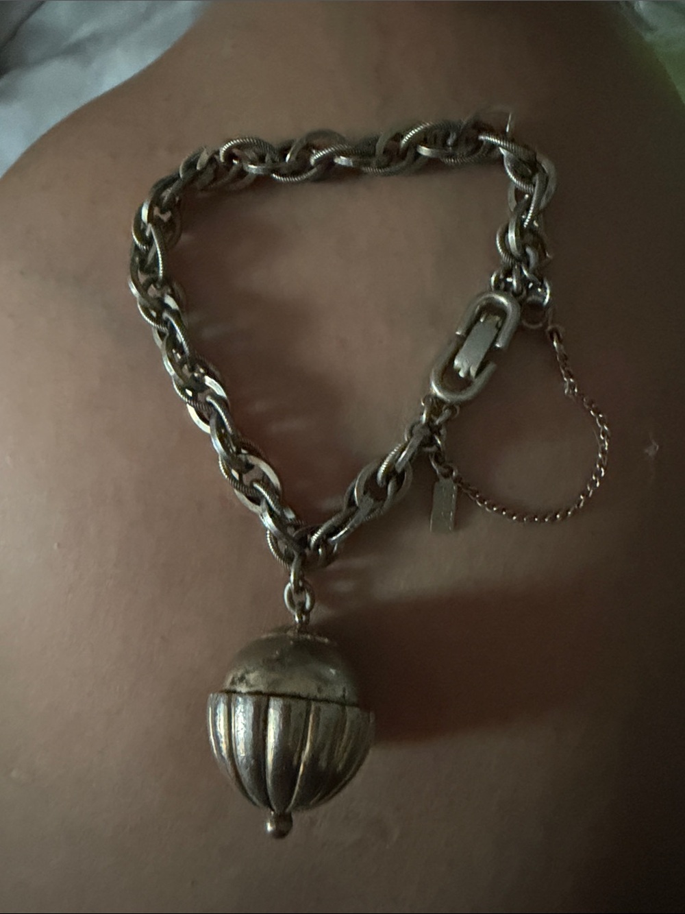 Monet Silver-Tone Chain Bracelet with Sculpted Orb Pendant
